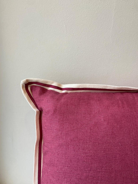 Red Linen with Twill Ribbon Cushion Cover - House of Roya