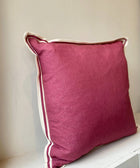 Red Linen with Twill Ribbon Cushion Cover - House of Roya
