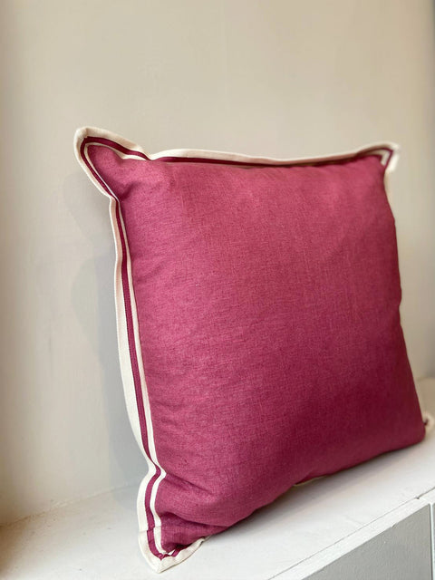 Red Linen with Twill Ribbon Cushion Cover - House of Roya