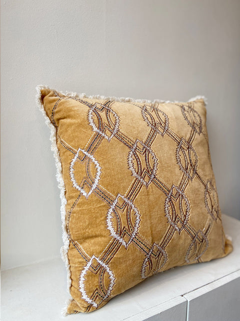 Tan Velvet Cushion Cover with Contrasting Stitch - House of Roya