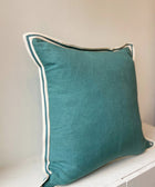Teal Linen with Twill Ribbon Cushion Cover - House of Roya