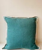 Teal Linen with Twill Ribbon Cushion Cover - House of Roya
