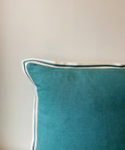 Teal Linen with Twill Ribbon Cushion Cover - House of Roya
