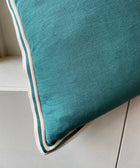 Teal Linen with Twill Ribbon Cushion Cover - House of Roya