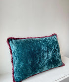 Teal Velvet with Plum Fringe Cushion Cover - House of Roya