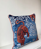 Tiger Embroidered with Orange Piping Cushion Cover - House of Roya
