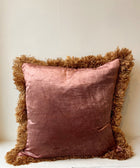 Dusty Rose Velvet with Bronze Fringe Cushion Cover - House of Roya