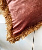 Dusty Rose Velvet with Bronze Fringe Cushion Cover - House of Roya