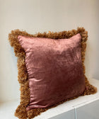 Dusty Rose Velvet with Bronze Fringe Cushion Cover - House of Roya