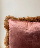 Dusty Rose Velvet with Bronze Fringe Cushion Cover - House of Roya