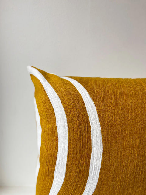 Circular Embroided Aari Cushion Cover - Ochre - House of Roya