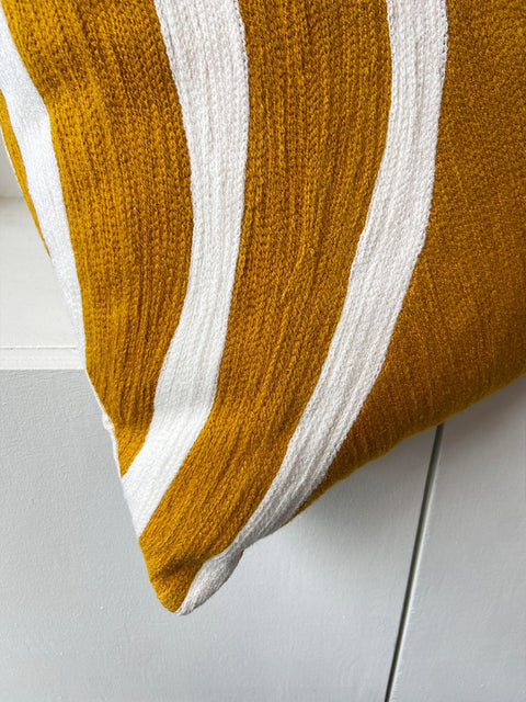 Circular Embroided Aari Cushion Cover - Ochre - House of Roya