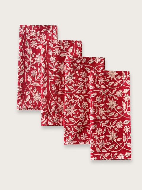 Crimson Bloom Jaipuri Napkin - Single