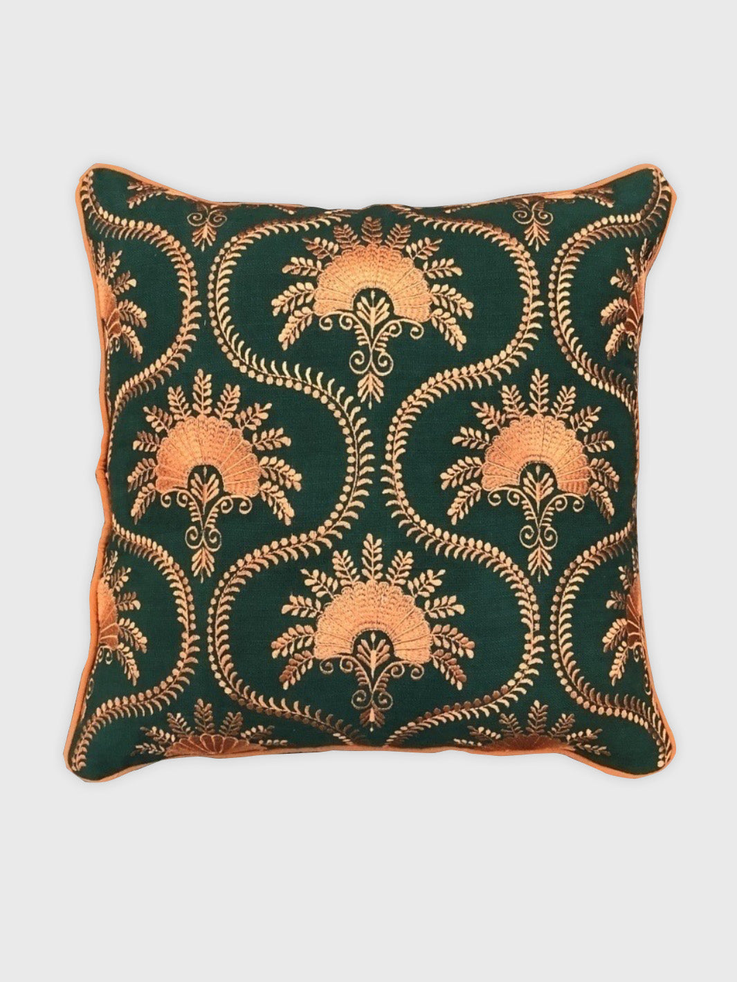 Dark Green Linen with Bronze Embroidery Cushion Cover