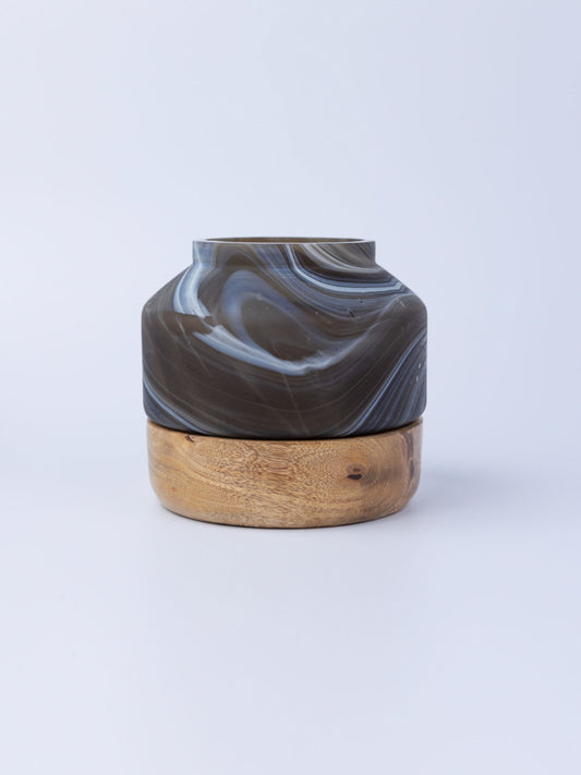 0215-Deep Smoke Vase with a Wood Base  - Large