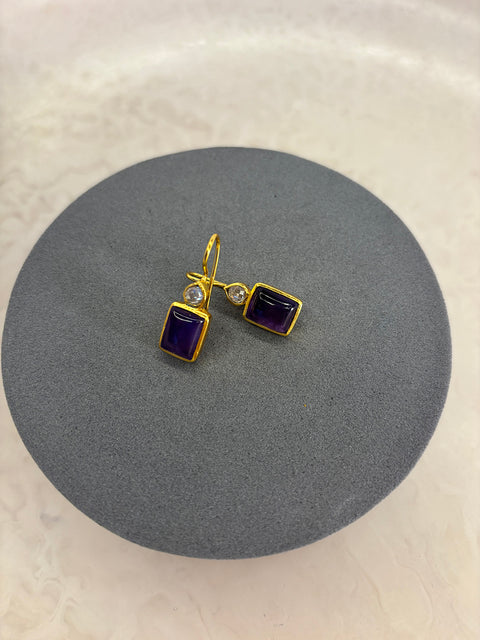 Sterling Silver Gold Plated Leila Earrings Set With Purple Amethyst Gemstone