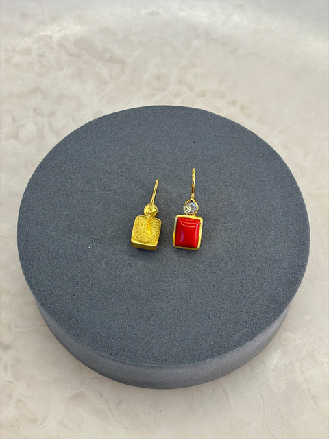 Rear Shot of Sterling Silver Gold Plated Leila Earrings Set With Red Coral Gemstone