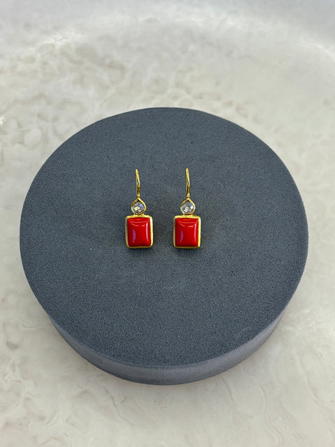 Sterling Silver Gold Plated Leila Earrings Set With Red Coral Gemstone