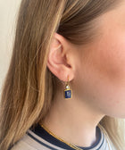 Lifestyle Shot of Sterling Silver Gold Plated Leila Earrings Set With Lapis Lazuli Gemstone