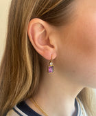 Lifestyle Shot of Sterling Silver Gold Plated Leila Earrings Set With Purple Amethyst Gemstone