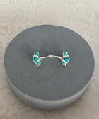 Rear View of Sterling Silver Nayantara Turquoise Gem Earrings on Grey Pillow
