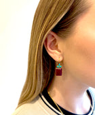 Model Short of Sterling Silver Gold Plated Meera Red Quartz & Turquoise Gem Earrings