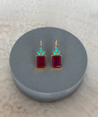 Front Shot of Sterling Silver Gold Plated Meera Earrings Set With Red Quartz and Turquoise Gemstones
