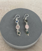 Side Shot Image of Neha Sterling Silver Gold Plated Smokey and Rose Quartz Earrings