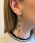 Reva Sterling Silver Gold Plated Rain Drop Earrings Set with Green Aventurine Gems On A Model