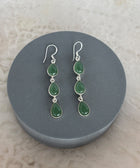 Front Shot of Reva Sterling Silver Gold Plated Rain Drop Earrings Set with Green Aventurine Gemstones