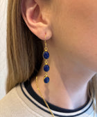 Model Shot of Zara Gold Plated Sterling Silver with 3 Chain Linked Lapis Lazuli Earrings