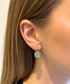 Model Shot of Charvi Sterling Silver Gold Plated Aqua Chalcedoni Earrings Handcrafted in Jaipur