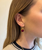 Model View of Amaya Sterling Silver Gold Plated Dangle Red Quartz Earrings
