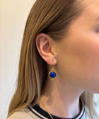 Model View of Amaya Sterling Silver Gold Plated Dangle Lapiz Lazuli Earrings