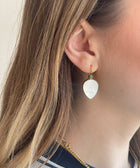 Lifestyle Close Up Shot of Chadni Pearl Teardrop Earrings Made from Sterling Silver & Gold Plated