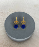 Front View of Advika Sterling Silver Gold Plated Bezel Set Lapiz Lazuli Earring