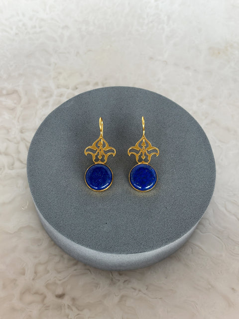 Front View of Advika Sterling Silver Gold Plated Bezel Set Lapiz Lazuli Earring