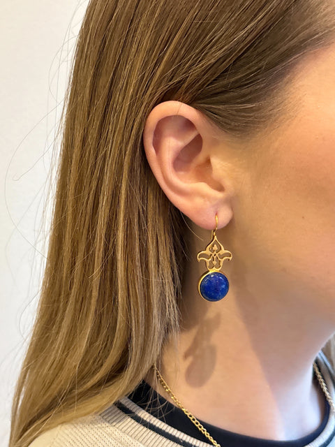 Model View of Advika Sterling Silver Gold Plated Bezel Set Lapiz Lazuli Earring