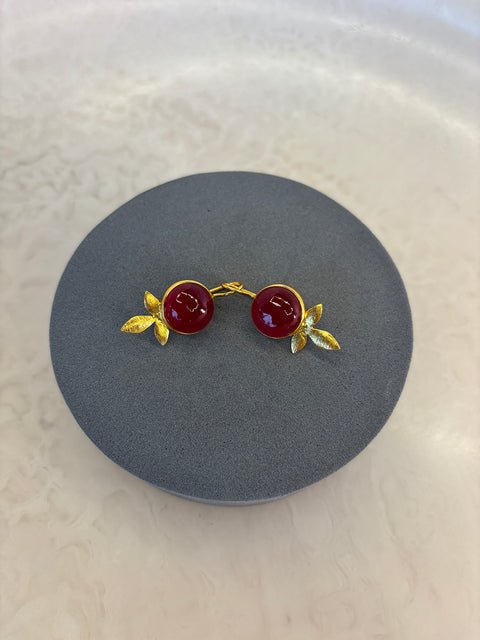 Maryam Sterling Silver Gold Plated Handcrafted Red Quartz Gem Earrings