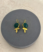 Maryam Sterling Silver Gold Plated Handcrafted Green Onyx Gem Earrings