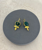 Rear Shot of Maryam Sterling Silver Gold Plated Handcrafted Green Onyx Gem Earrings