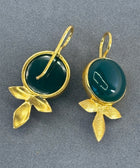 Rear Close Up Shot of Maryam Sterling Silver Gold Plated Handcrafted Green Onyx Gem Earrings