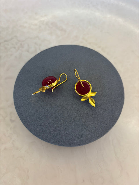 Rear Shot of Maryam Sterling Silver Gold Plated Handcrafted Red Quartz Gem Earrings