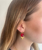 Lifestyle Shot of Maryam Sterling Silver Gold Plated Handcrafted Red Quartz Gem Earrings