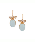 Silver Sterling Earring Gold Plated with Aqua Stone Handmade on White Background