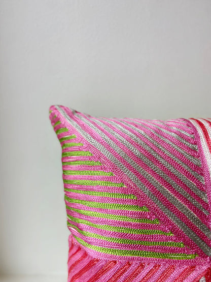 Pink and Lime Green Diamond Pattern Cushion Cover