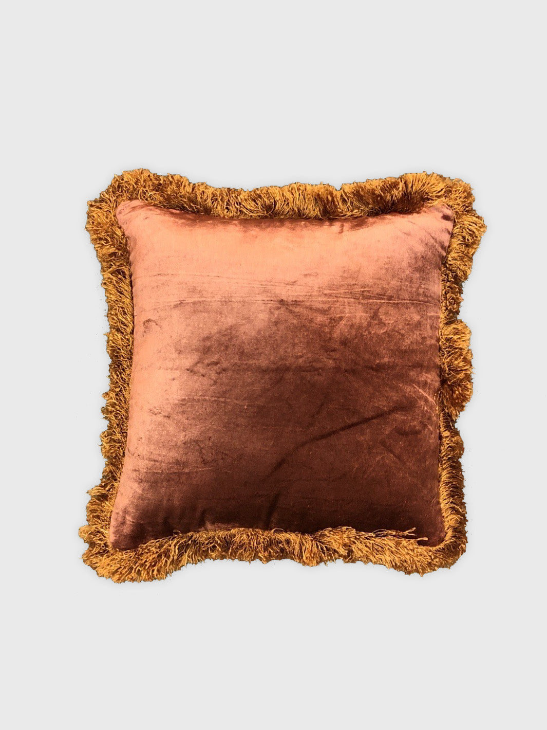 Dusty Rose Velvet with Bronze Fringe Cushion Cover