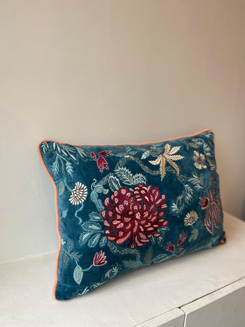 Garden of Jewels Embroidered Velvet Cushion Cover - House of Roya