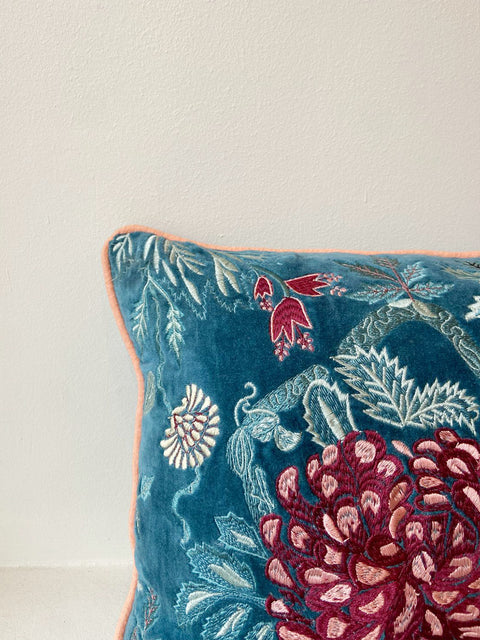 Garden of Jewels Embroidered Velvet Cushion Cover - House of Roya