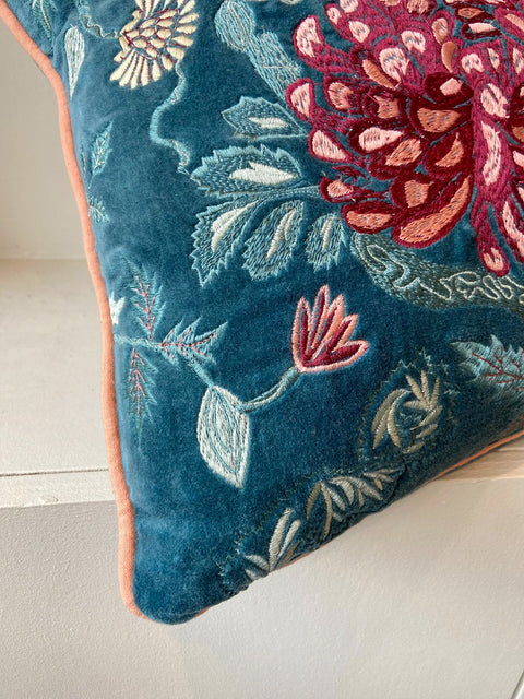 Garden of Jewels Embroidered Velvet Cushion Cover - House of Roya